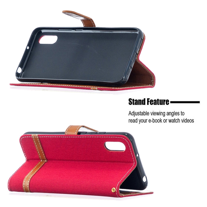 Estuche de cuero con tapa horizontal de textura de mezclilla a juego con soporte y ranuras para tarjetas y billetera y cordón, For Xiaomi Redmi 9A, For Xiaomi Redmi 9C