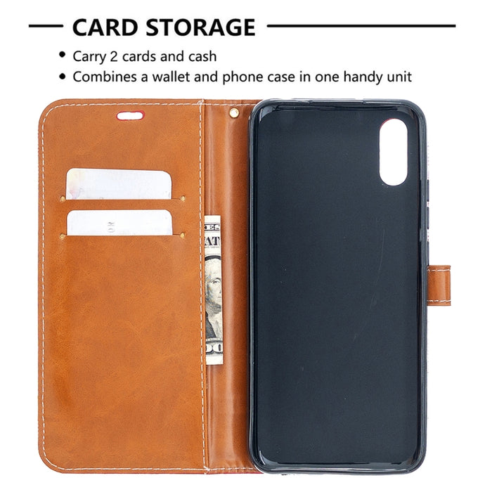 Estuche de cuero con tapa horizontal de textura de mezclilla a juego con soporte y ranuras para tarjetas y billetera y cordón, For Xiaomi Redmi 9A, For Xiaomi Redmi 9C