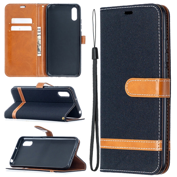 Estuche de cuero con tapa horizontal de textura de mezclilla a juego con soporte y ranuras para tarjetas y billetera y cordón, For Xiaomi Redmi 9A, For Xiaomi Redmi 9C