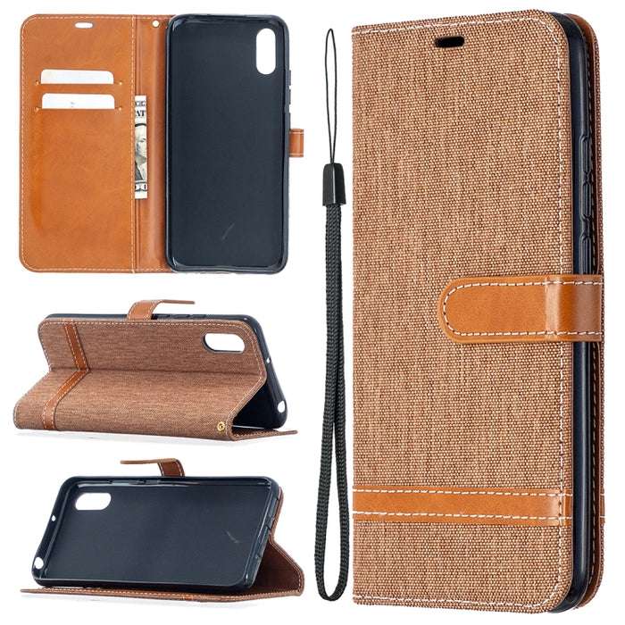 Estuche de cuero con tapa horizontal de textura de mezclilla a juego con soporte y ranuras para tarjetas y billetera y cordón, For Xiaomi Redmi 9A, For Xiaomi Redmi 9C