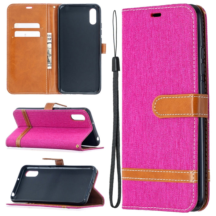 Estuche de cuero con tapa horizontal de textura de mezclilla a juego con soporte y ranuras para tarjetas y billetera y cordón, For Xiaomi Redmi 9A, For Xiaomi Redmi 9C