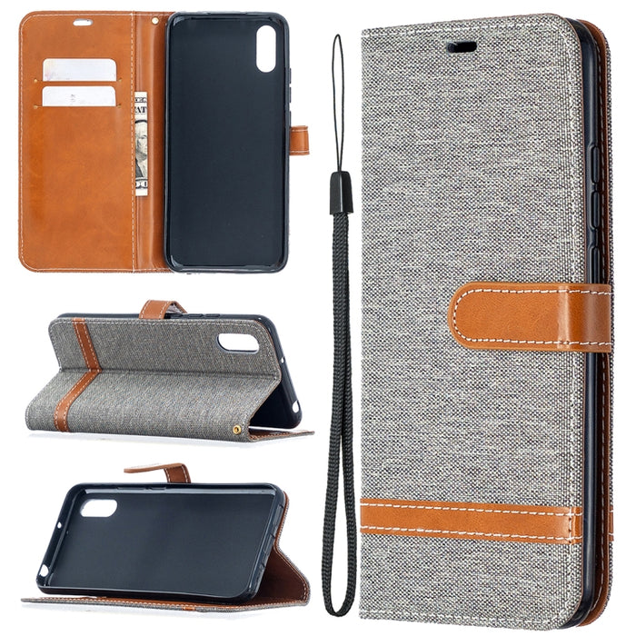 Estuche de cuero con tapa horizontal de textura de mezclilla a juego con soporte y ranuras para tarjetas y billetera y cordón, For Xiaomi Redmi 9A, For Xiaomi Redmi 9C