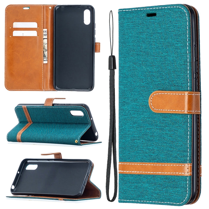 Estuche de cuero con tapa horizontal de textura de mezclilla a juego con soporte y ranuras para tarjetas y billetera y cordón, For Xiaomi Redmi 9A, For Xiaomi Redmi 9C