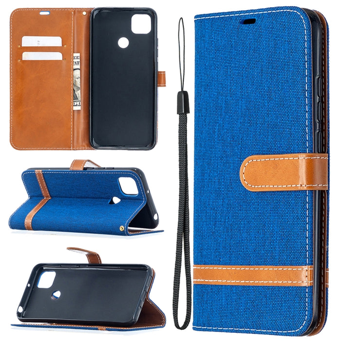 Estuche de cuero con tapa horizontal de textura de mezclilla a juego con soporte y ranuras para tarjetas y billetera y cordón, For Xiaomi Redmi 9A, For Xiaomi Redmi 9C
