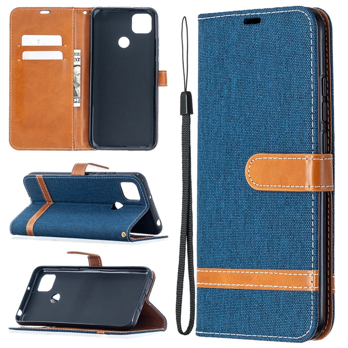 Estuche de cuero con tapa horizontal de textura de mezclilla a juego con soporte y ranuras para tarjetas y billetera y cordón, For Xiaomi Redmi 9A, For Xiaomi Redmi 9C