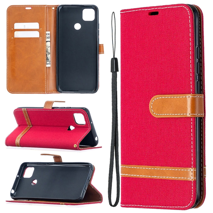 Estuche de cuero con tapa horizontal de textura de mezclilla a juego con soporte y ranuras para tarjetas y billetera y cordón, For Xiaomi Redmi 9A, For Xiaomi Redmi 9C