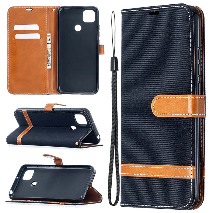 Estuche de cuero con tapa horizontal de textura de mezclilla a juego con soporte y ranuras para tarjetas y billetera y cordón, For Xiaomi Redmi 9A, For Xiaomi Redmi 9C