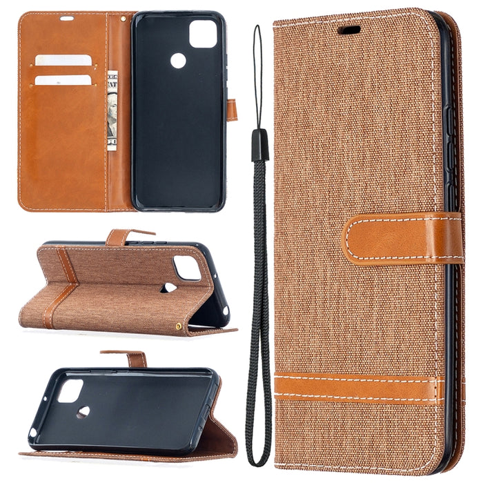 Estuche de cuero con tapa horizontal de textura de mezclilla a juego con soporte y ranuras para tarjetas y billetera y cordón, For Xiaomi Redmi 9A, For Xiaomi Redmi 9C