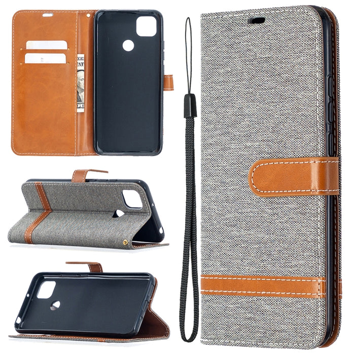 Estuche de cuero con tapa horizontal de textura de mezclilla a juego con soporte y ranuras para tarjetas y billetera y cordón, For Xiaomi Redmi 9A, For Xiaomi Redmi 9C