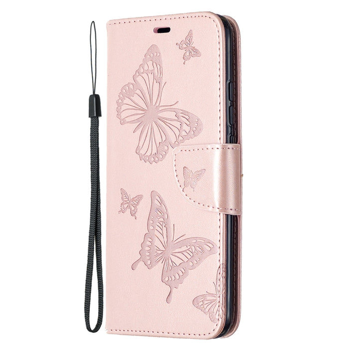Estuche de cuero con tapa horizontal con estampado de dos mariposas con soporte, ranura para tarjeta, billetera y cordón, For Xiaomi Redmi 9A, For Xiaomi Redmi 9C