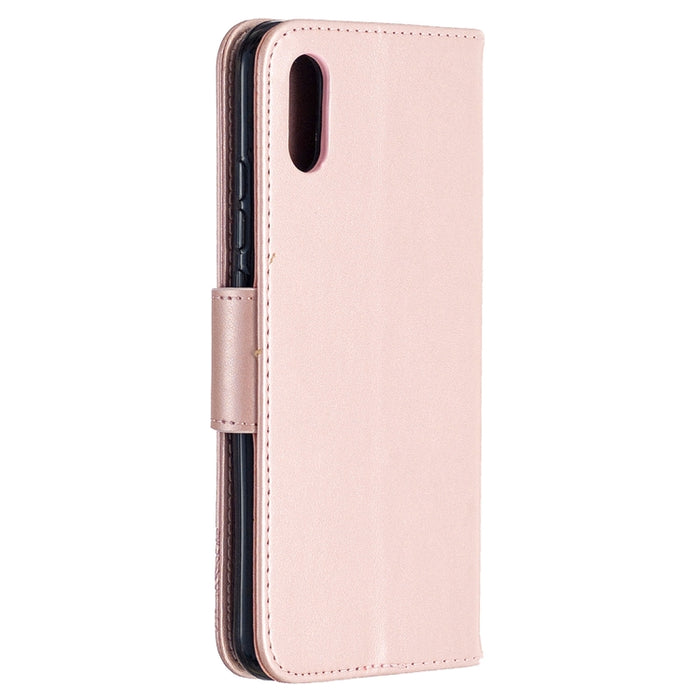 Estuche de cuero con tapa horizontal con estampado de dos mariposas con soporte, ranura para tarjeta, billetera y cordón, For Xiaomi Redmi 9A, For Xiaomi Redmi 9C