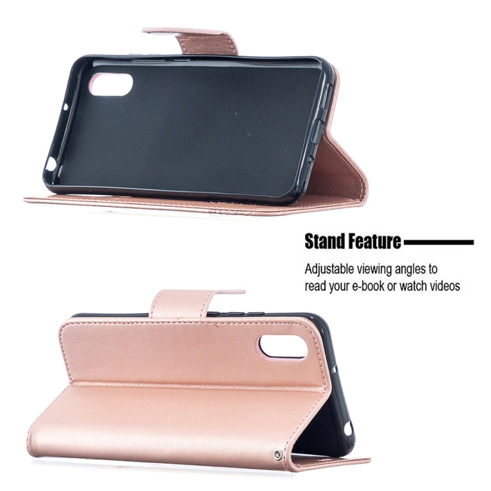 Estuche de cuero con tapa horizontal con estampado de dos mariposas con soporte, ranura para tarjeta, billetera y cordón, For Xiaomi Redmi 9A, For Xiaomi Redmi 9C