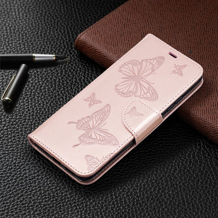 Estuche de cuero con tapa horizontal con estampado de dos mariposas con soporte, ranura para tarjeta, billetera y cordón, For Xiaomi Redmi 9A, For Xiaomi Redmi 9C