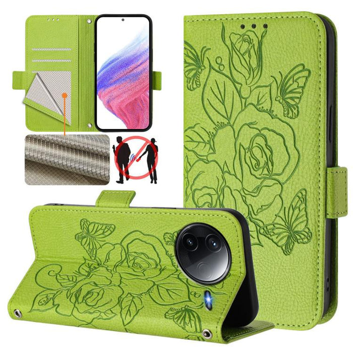 Funda de cuero antirrobo para teléfono con RFID y diseño de rosas en relieve, For Redmi A7 Pro 171mm / Poco C85x 5G, For Redmi 15a 5G, For Redmi Turbo 5 Max / Poco X8 Pro Max, For Redmi Turbo 5 5G Global / Poco X8 Pro 5G                                ...