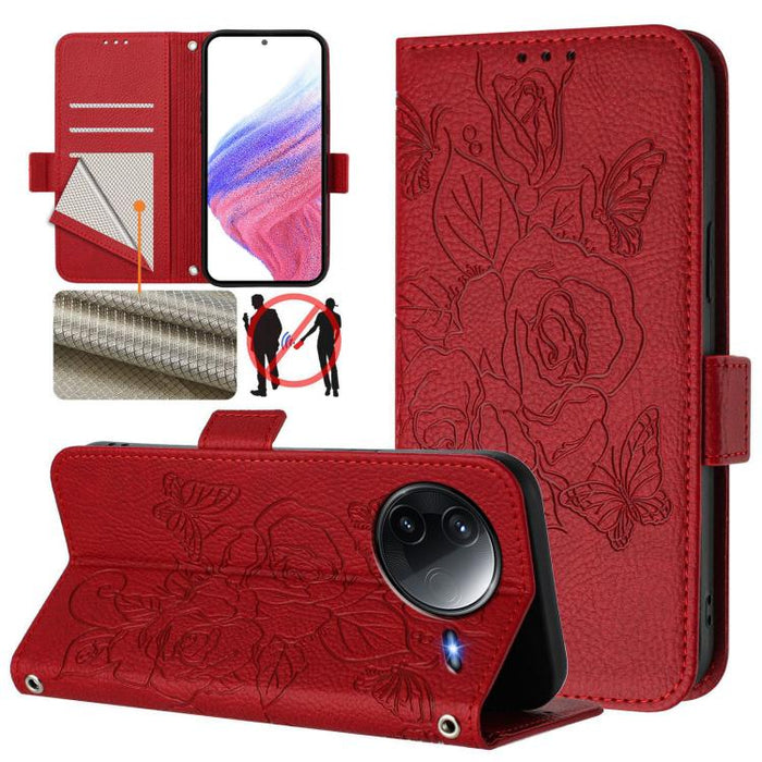Funda de cuero antirrobo para teléfono con RFID y diseño de rosas en relieve, For Redmi A7 Pro 171mm / Poco C85x 5G, For Redmi 15a 5G, For Redmi Turbo 5 Max / Poco X8 Pro Max, For Redmi Turbo 5 5G Global / Poco X8 Pro 5G                                ...