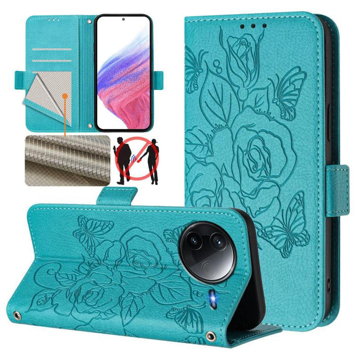 Funda de cuero antirrobo para teléfono con RFID y diseño de rosas en relieve, For Redmi A7 Pro 171mm / Poco C85x 5G, For Redmi 15a 5G, For Redmi Turbo 5 Max / Poco X8 Pro Max, For Redmi Turbo 5 5G Global / Poco X8 Pro 5G                                ...