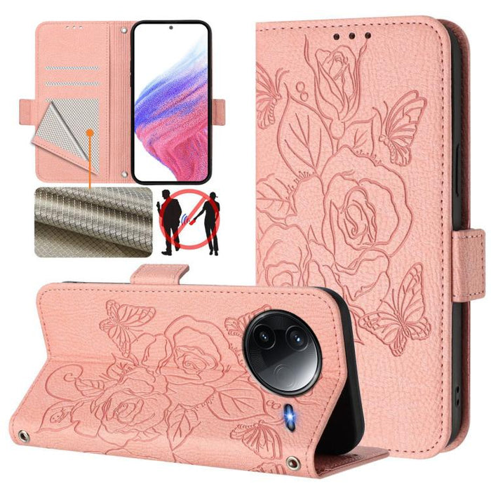 Funda de cuero antirrobo para teléfono con RFID y diseño de rosas en relieve, For Redmi A7 Pro 171mm / Poco C85x 5G, For Redmi 15a 5G, For Redmi Turbo 5 Max / Poco X8 Pro Max, For Redmi Turbo 5 5G Global / Poco X8 Pro 5G                                ...