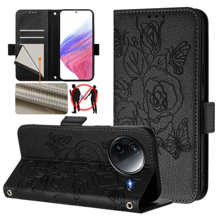 Funda de cuero antirrobo para teléfono con RFID y diseño de rosas en relieve, For Redmi A7 Pro 171mm / Poco C85x 5G, For Redmi 15a 5G, For Redmi Turbo 5 Max / Poco X8 Pro Max, For Redmi Turbo 5 5G Global / Poco X8 Pro 5G                                ...