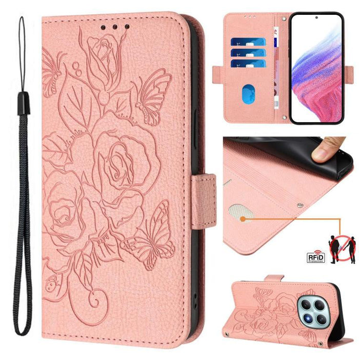 Funda de cuero antirrobo para teléfono con RFID y diseño de rosas en relieve, For Redmi A7 Pro 171mm / Poco C85x 5G, For Redmi 15a 5G, For Redmi Turbo 5 Max / Poco X8 Pro Max, For Redmi Turbo 5 5G Global / Poco X8 Pro 5G                                ...
