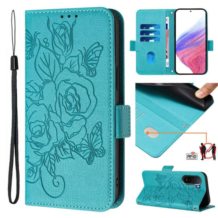 Funda de cuero antirrobo para teléfono con RFID y diseño de rosas en relieve, For Redmi A7 Pro 171mm / Poco C85x 5G, For Redmi 15a 5G, For Redmi Turbo 5 Max / Poco X8 Pro Max, For Redmi Turbo 5 5G Global / Poco X8 Pro 5G                                ...