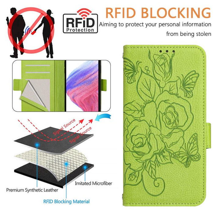 Funda de cuero antirrobo para teléfono con RFID y diseño de rosas en relieve, For Redmi A7 Pro 171mm / Poco C85x 5G, For Redmi 15a 5G, For Redmi Turbo 5 Max / Poco X8 Pro Max, For Redmi Turbo 5 5G Global / Poco X8 Pro 5G                                ...