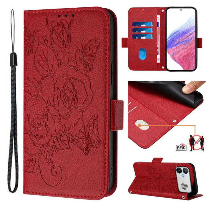 Funda de cuero antirrobo para teléfono con RFID y diseño de rosas en relieve, For Redmi A7 Pro 171mm / Poco C85x 5G, For Redmi 15a 5G, For Redmi Turbo 5 Max / Poco X8 Pro Max, For Redmi Turbo 5 5G Global / Poco X8 Pro 5G                                ...
