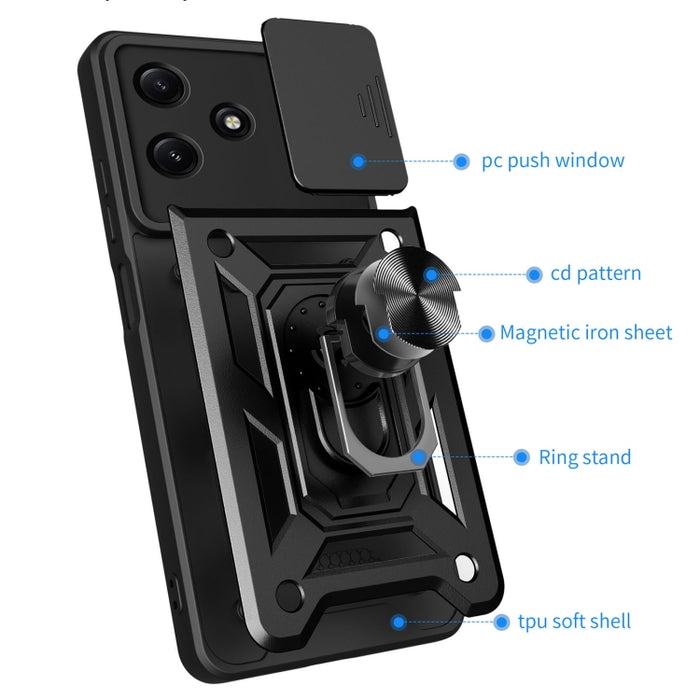 Funda para teléfono de TPU+PC con diseño de cubierta de cámara deslizante, For Redmi 12 5G