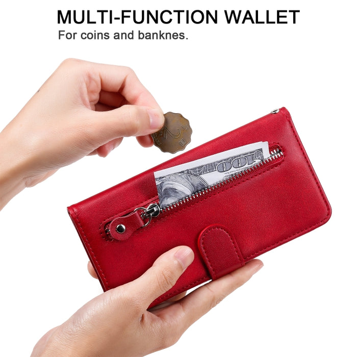 Funda de cuero con tapa horizontal y cremallera con textura de becerro a la moda con soporte y ranuras para tarjetas y función de billetera, For iPhone 12 Pro / 12, For iPhone 12 Pro Max, For Xiaomi Redmi 9C, For Xiaomi Redmi 9A                        ...