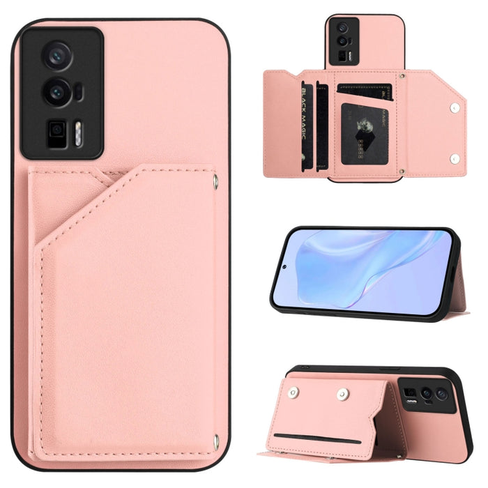 Estuche para teléfono con cuatro ranuras para tarjetas y correa para la muñeca con tacto de piel, For Redmi Turbo 4 Pro / Poco F7, For Redmi A5 4G 171.7mm / Poco C71, For Redmi Note 13R / Redmi 13, For Redmi A3 4G Global, For Redmi Note 13 Pro 4G Globa...