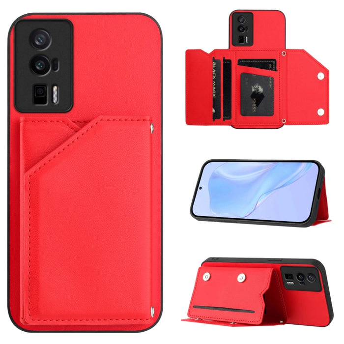 Estuche para teléfono con cuatro ranuras para tarjetas y correa para la muñeca con tacto de piel, For Redmi Turbo 4 Pro / Poco F7, For Redmi A5 4G 171.7mm / Poco C71, For Redmi Note 13R / Redmi 13, For Redmi A3 4G Global, For Redmi Note 13 Pro 4G Globa...