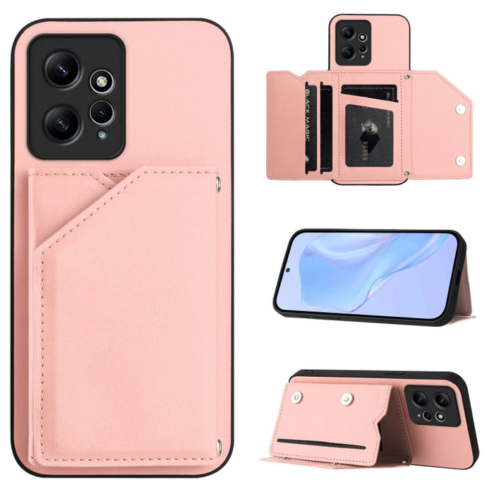 Estuche para teléfono con cuatro ranuras para tarjetas y correa para la muñeca con tacto de piel, For Redmi Turbo 4 Pro / Poco F7, For Redmi A5 4G 171.7mm / Poco C71, For Redmi Note 13R / Redmi 13, For Redmi A3 4G Global, For Redmi Note 13 Pro 4G Globa...