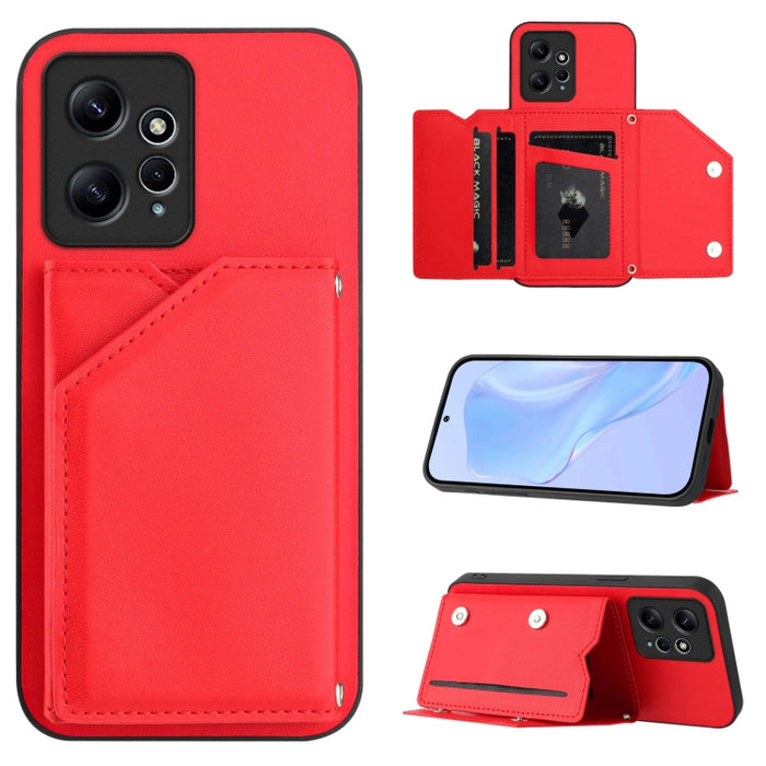 Estuche para teléfono con cuatro ranuras para tarjetas y correa para la muñeca con tacto de piel, For Redmi Turbo 4 Pro / Poco F7, For Redmi A5 4G 171.7mm / Poco C71, For Redmi Note 13R / Redmi 13, For Redmi A3 4G Global, For Redmi Note 13 Pro 4G Globa...