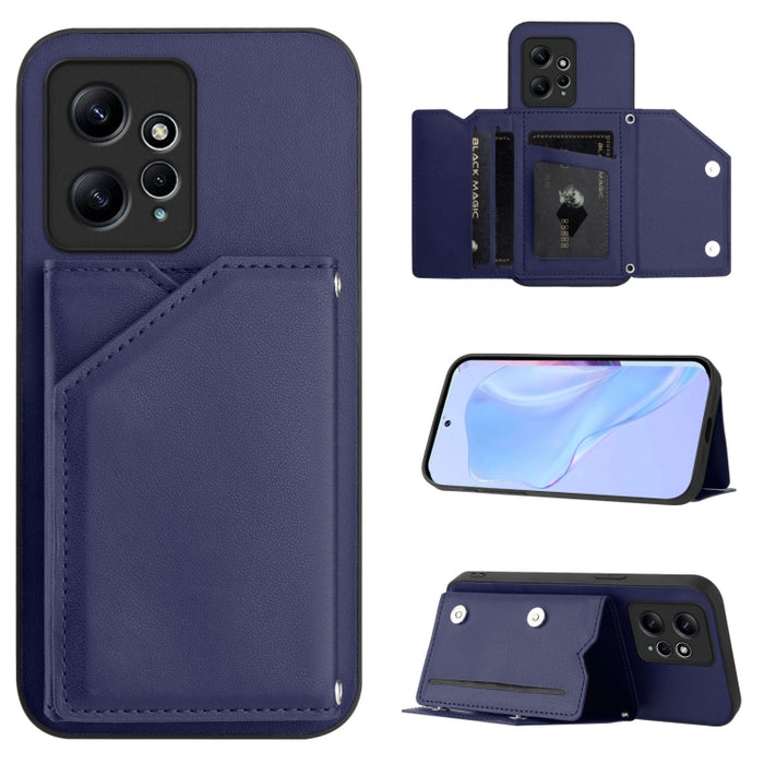 Estuche para teléfono con cuatro ranuras para tarjetas y correa para la muñeca con tacto de piel, For Redmi Turbo 4 Pro / Poco F7, For Redmi A5 4G 171.7mm / Poco C71, For Redmi Note 13R / Redmi 13, For Redmi A3 4G Global, For Redmi Note 13 Pro 4G Globa...