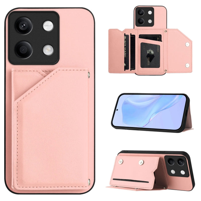 Estuche para teléfono con cuatro ranuras para tarjetas y correa para la muñeca con tacto de piel, For Redmi Turbo 4 Pro / Poco F7, For Redmi A5 4G 171.7mm / Poco C71, For Redmi Note 13R / Redmi 13, For Redmi A3 4G Global, For Redmi Note 13 Pro 4G Globa...