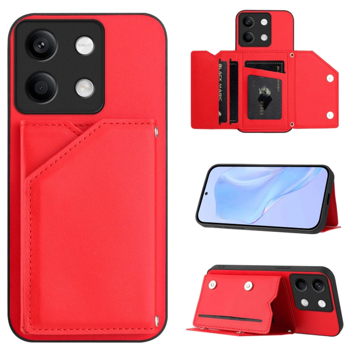 Estuche para teléfono con cuatro ranuras para tarjetas y correa para la muñeca con tacto de piel, For Redmi Turbo 4 Pro / Poco F7, For Redmi A5 4G 171.7mm / Poco C71, For Redmi Note 13R / Redmi 13, For Redmi A3 4G Global, For Redmi Note 13 Pro 4G Globa...
