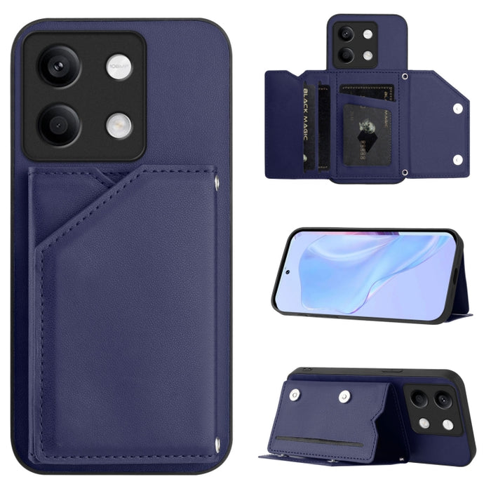 Estuche para teléfono con cuatro ranuras para tarjetas y correa para la muñeca con tacto de piel, For Redmi Turbo 4 Pro / Poco F7, For Redmi A5 4G 171.7mm / Poco C71, For Redmi Note 13R / Redmi 13, For Redmi A3 4G Global, For Redmi Note 13 Pro 4G Globa...