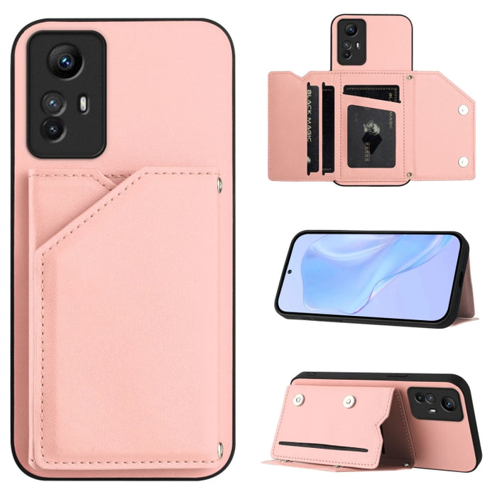Estuche para teléfono con cuatro ranuras para tarjetas y correa para la muñeca con tacto de piel, For Redmi Turbo 4 Pro / Poco F7, For Redmi A5 4G 171.7mm / Poco C71, For Redmi Note 13R / Redmi 13, For Redmi A3 4G Global, For Redmi Note 13 Pro 4G Globa...