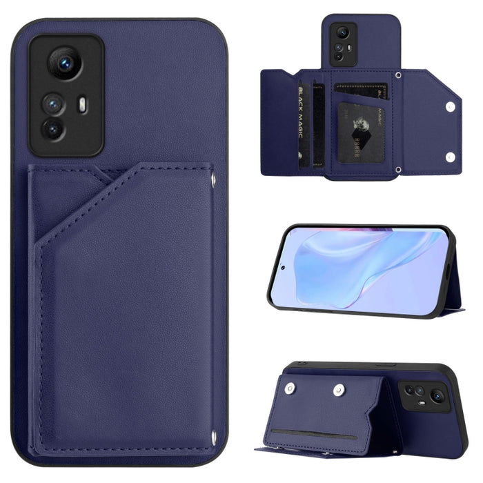 Estuche para teléfono con cuatro ranuras para tarjetas y correa para la muñeca con tacto de piel, For Redmi Turbo 4 Pro / Poco F7, For Redmi A5 4G 171.7mm / Poco C71, For Redmi Note 13R / Redmi 13, For Redmi A3 4G Global, For Redmi Note 13 Pro 4G Globa...