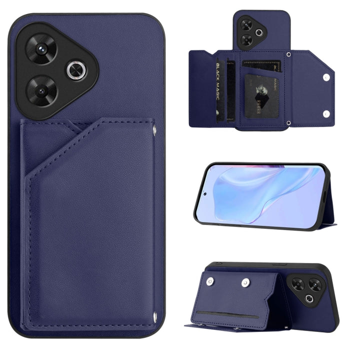 Estuche para teléfono con cuatro ranuras para tarjetas y correa para la muñeca con tacto de piel, For Redmi Turbo 4 Pro / Poco F7, For Redmi A5 4G 171.7mm / Poco C71, For Redmi Note 13R / Redmi 13, For Redmi A3 4G Global, For Redmi Note 13 Pro 4G Globa...