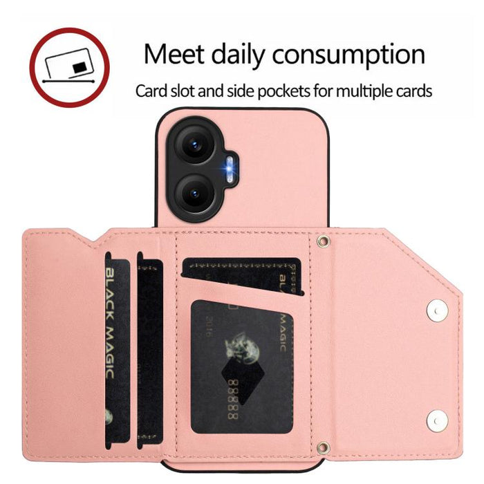 Estuche para teléfono con cuatro ranuras para tarjetas y correa para la muñeca con tacto de piel, For Redmi Turbo 4 Pro / Poco F7, For Redmi A5 4G 171.7mm / Poco C71, For Redmi Note 13R / Redmi 13, For Redmi A3 4G Global, For Redmi Note 13 Pro 4G Globa...
