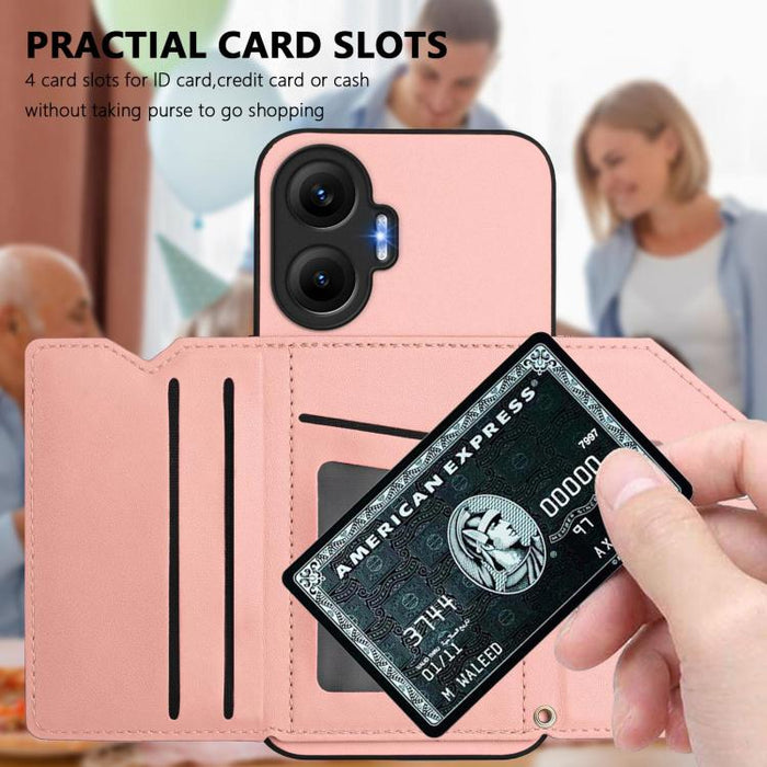 Estuche para teléfono con cuatro ranuras para tarjetas y correa para la muñeca con tacto de piel, For Redmi Turbo 4 Pro / Poco F7, For Redmi A5 4G 171.7mm / Poco C71, For Redmi Note 13R / Redmi 13, For Redmi A3 4G Global, For Redmi Note 13 Pro 4G Globa...