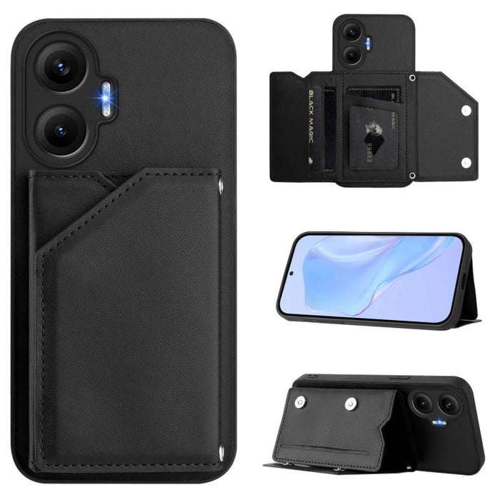 Estuche para teléfono con cuatro ranuras para tarjetas y correa para la muñeca con tacto de piel, For Redmi Turbo 4 Pro / Poco F7, For Redmi A5 4G 171.7mm / Poco C71, For Redmi Note 13R / Redmi 13, For Redmi A3 4G Global, For Redmi Note 13 Pro 4G Globa...