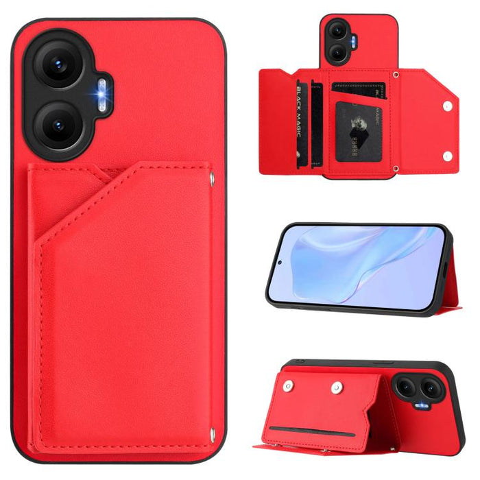 Estuche para teléfono con cuatro ranuras para tarjetas y correa para la muñeca con tacto de piel, For Redmi Turbo 4 Pro / Poco F7, For Redmi A5 4G 171.7mm / Poco C71, For Redmi Note 13R / Redmi 13, For Redmi A3 4G Global, For Redmi Note 13 Pro 4G Globa...