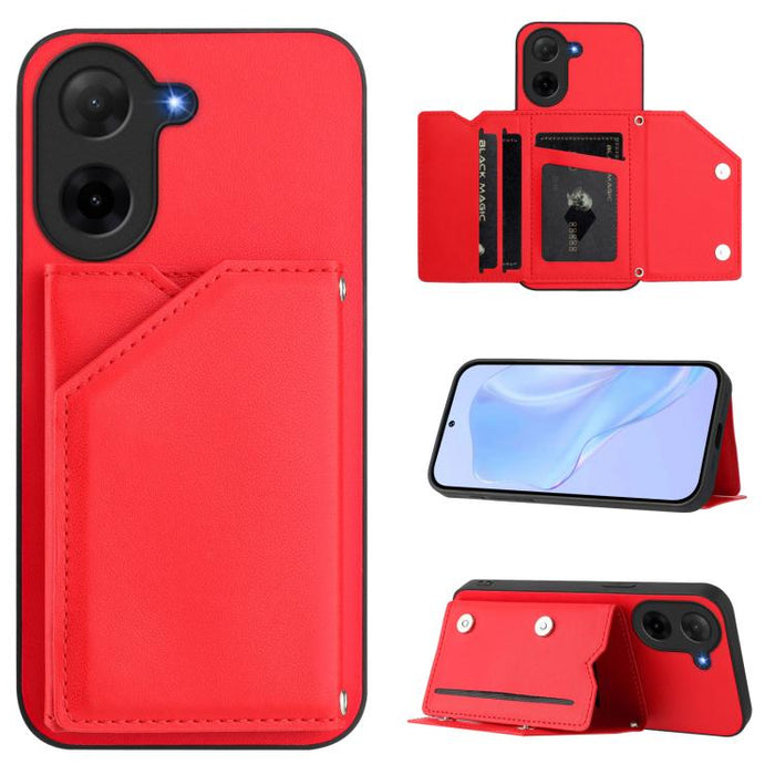 Estuche para teléfono con cuatro ranuras para tarjetas y correa para la muñeca con tacto de piel, For Redmi Turbo 4 Pro / Poco F7, For Redmi A5 4G 171.7mm / Poco C71, For Redmi Note 13R / Redmi 13, For Redmi A3 4G Global, For Redmi Note 13 Pro 4G Globa...