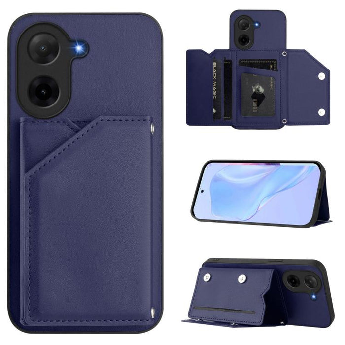Estuche para teléfono con cuatro ranuras para tarjetas y correa para la muñeca con tacto de piel, For Redmi Turbo 4 Pro / Poco F7, For Redmi A5 4G 171.7mm / Poco C71, For Redmi Note 13R / Redmi 13, For Redmi A3 4G Global, For Redmi Note 13 Pro 4G Globa...