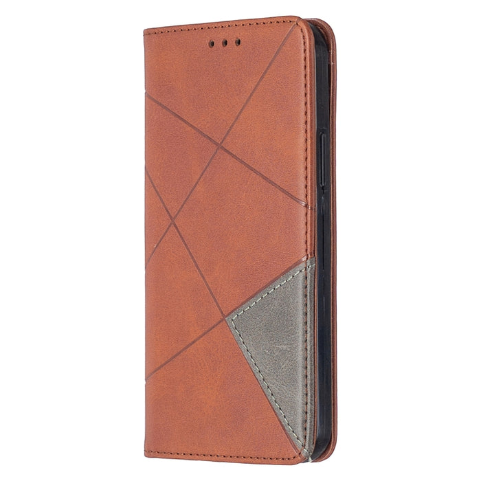 Estuche de cuero magnético con tapa horizontal con textura de rombos con soporte y ranuras para tarjetas