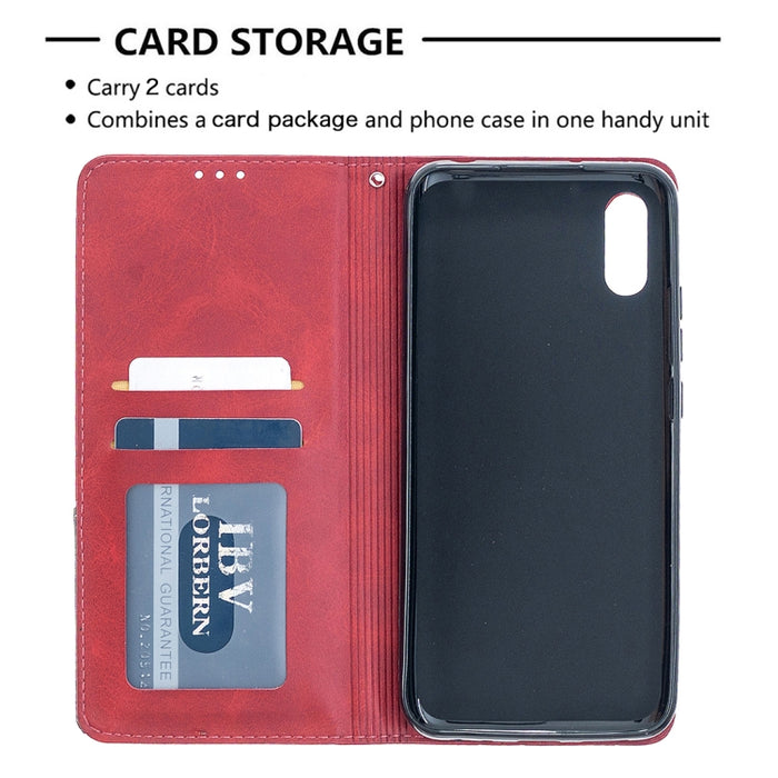 Estuche de cuero magnético con tapa horizontal con textura de rombos con soporte y ranuras para tarjetas