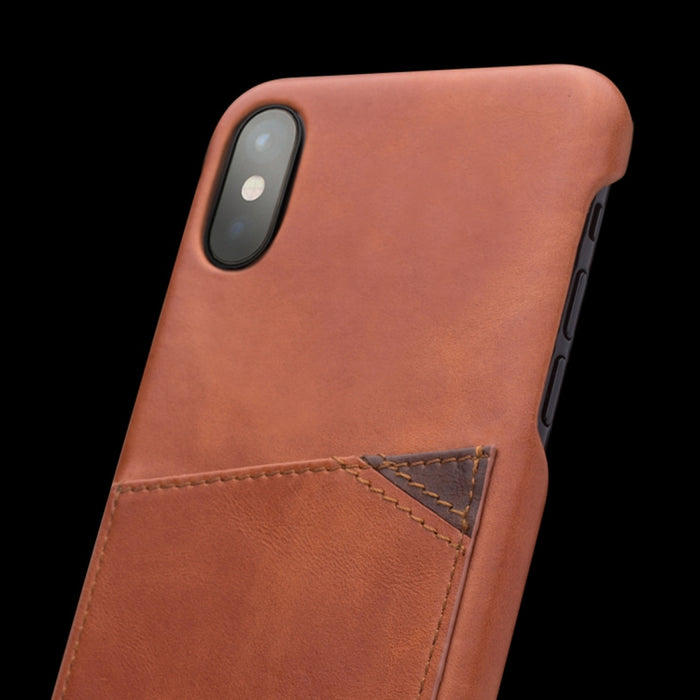 Para iPhone X / XS QIALINO Funda protectora de cuero de vaca a prueba de golpes con ranura para tarjeta