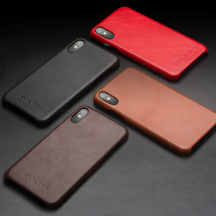 Para iPhone X / XS QIALINO Funda protectora de cuero de vaca a prueba de golpes
