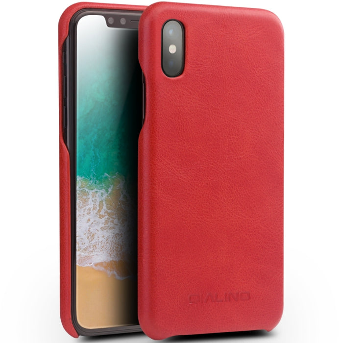Para iPhone X / XS QIALINO Funda protectora de cuero de vaca a prueba de golpes